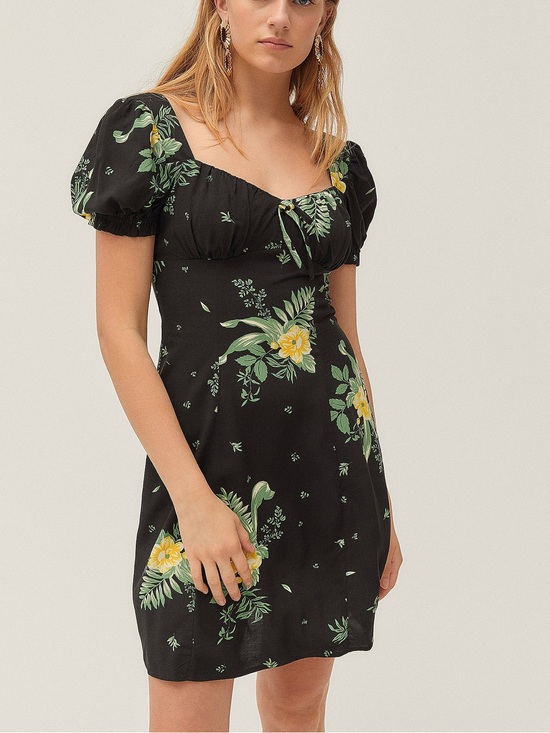 Urban Outfitters Dresses & Skirts - Urban Outfitters Black Mini Dress with Yellow & Green Floral Print